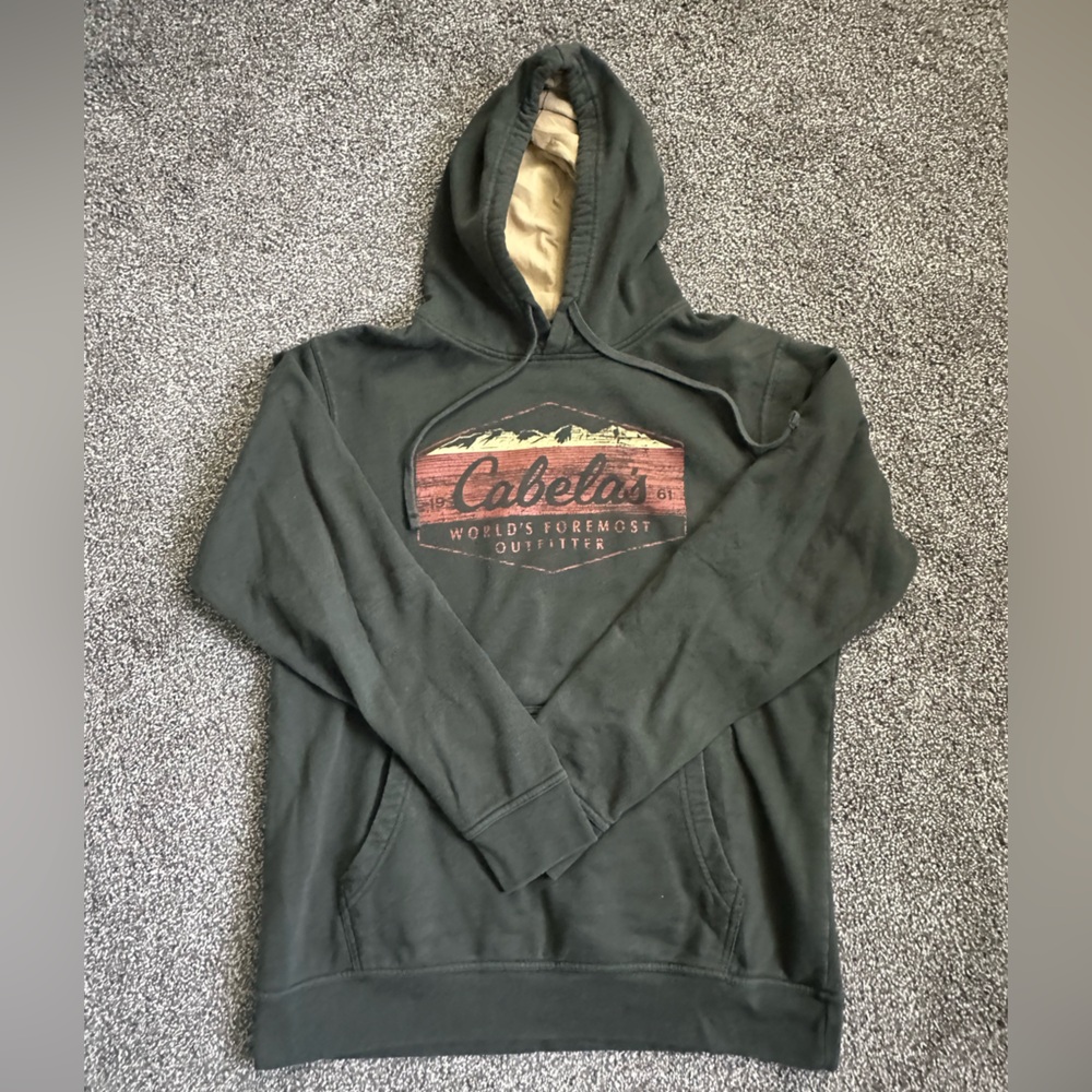 Cabela's Forest Green Hoodie with Red and Yellow Logo